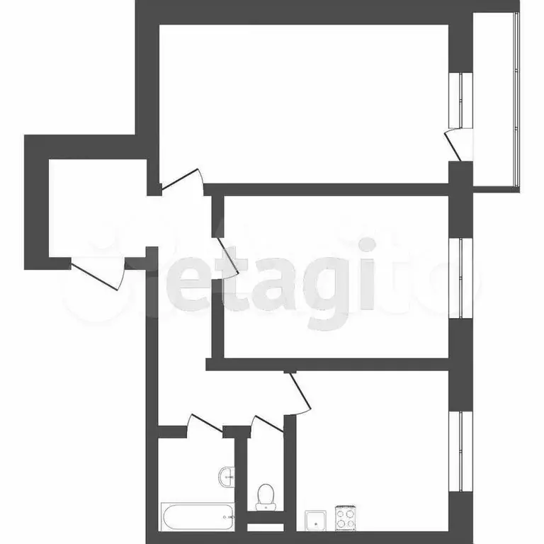 2-к. квартира, 44,3 м, 1/5 эт. - Фото 0