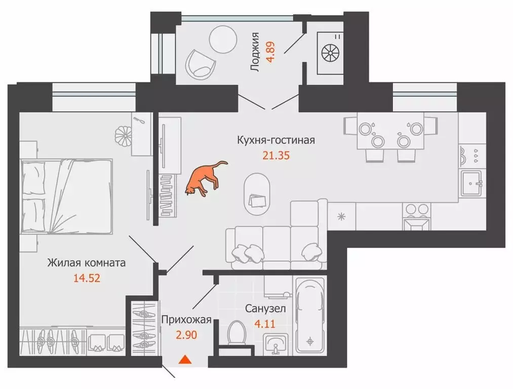 1-комнатная квартира: Первомайский, ЖК Знак, 20 (45 м) - Фото 1