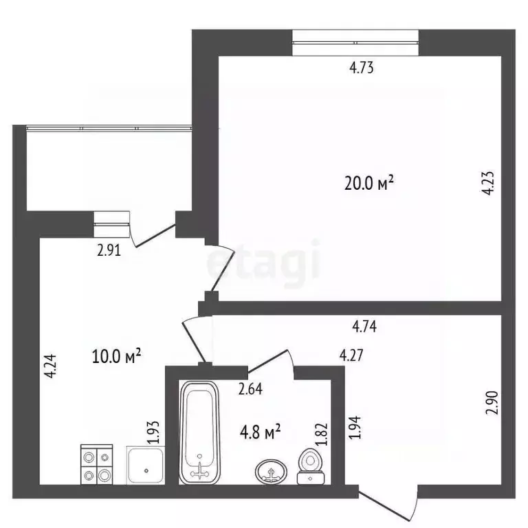 1-к кв. Тюменская область, Тюмень ул. Федюнинского, 30 (45.2 м) - Фото 2