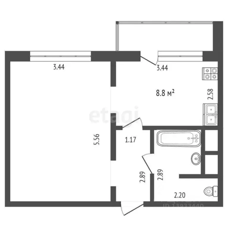 1-к кв. Тюменская область, Тюмень ул. Федюнинского, 54 (36.8 м) - Фото 2