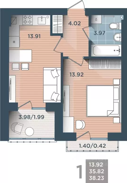 1-к кв. Калининградская область, Калининград ул. Сержанта Мишина, 81к3 ... - Фото 0