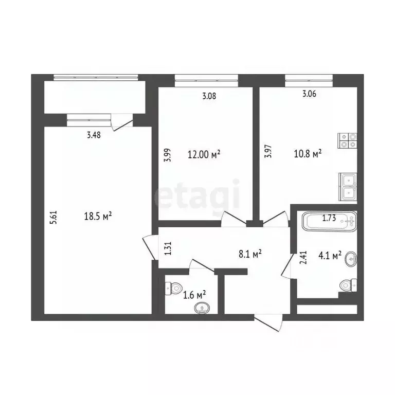 2-к кв. Тюменская область, Тюмень Полевая ул., 117к3 (55.7 м) - Фото 2