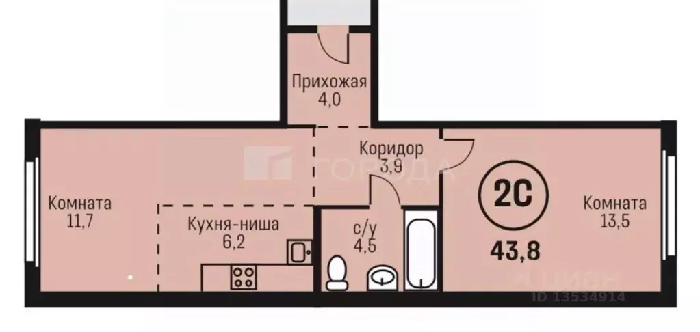 2-к кв. Алтайский край, Барнаул ул. Имени В.Т. Христенко, 2к3 (43.8 м) - Фото 2
