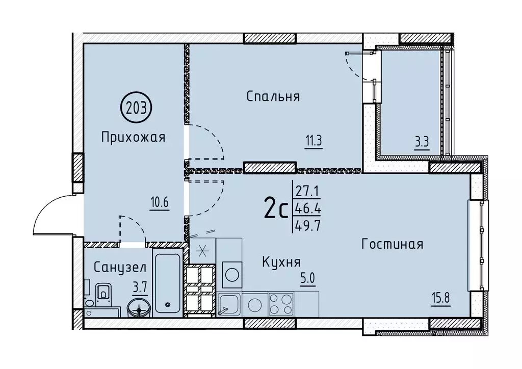 Квартира-студия: Энгельс, ул. Марины Расковой (49.7 м) - Фото 0