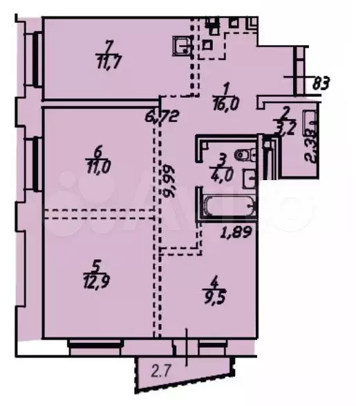 3-к. квартира, 71 м, 9/12 эт. - Фото 0