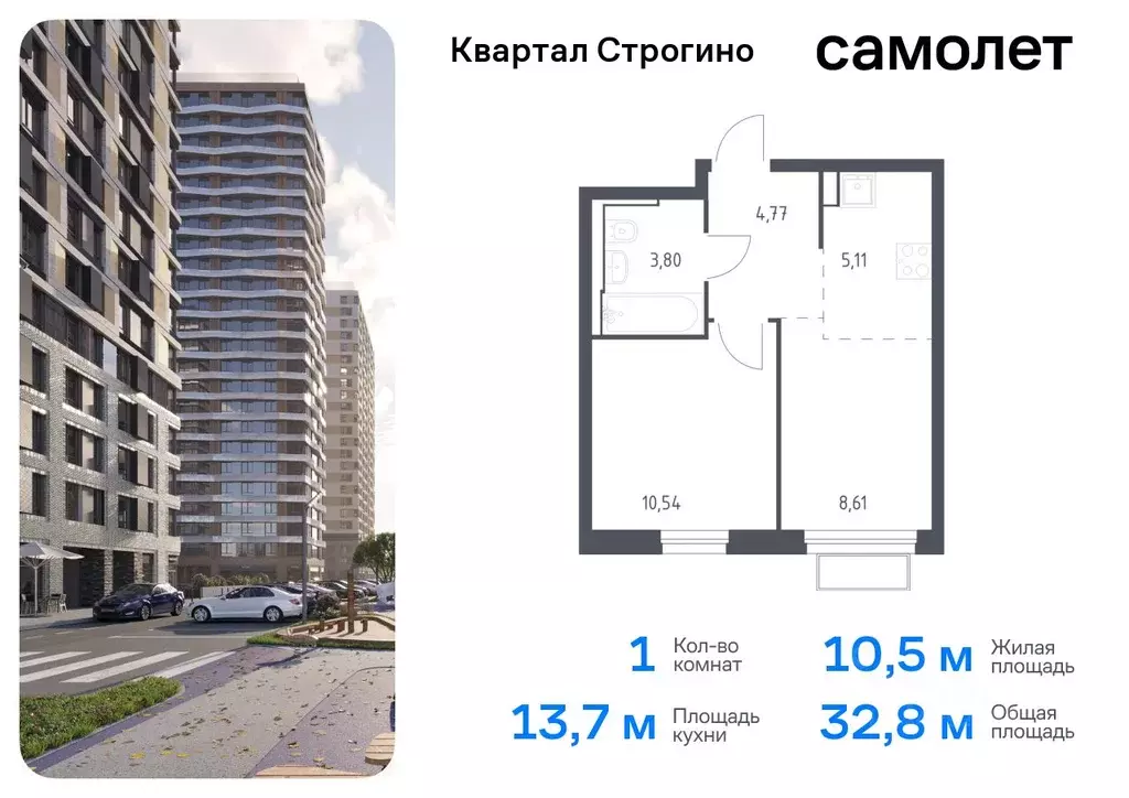 1-к кв. Московская область, Красногорск Квартал Строгино жилой ... - Фото 0