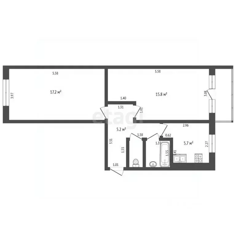 2-к кв. Челябинская область, Челябинск ул. Героев Танкограда, 40 (44.0 ... - Фото 2