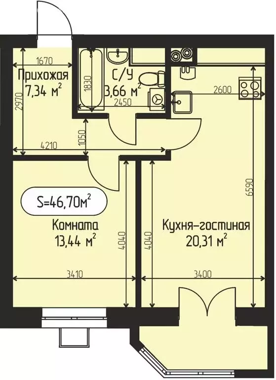 1-комнатная квартира: село Озерецкое, коттеджный посёлок Мечта (46.7 ... - Фото 0