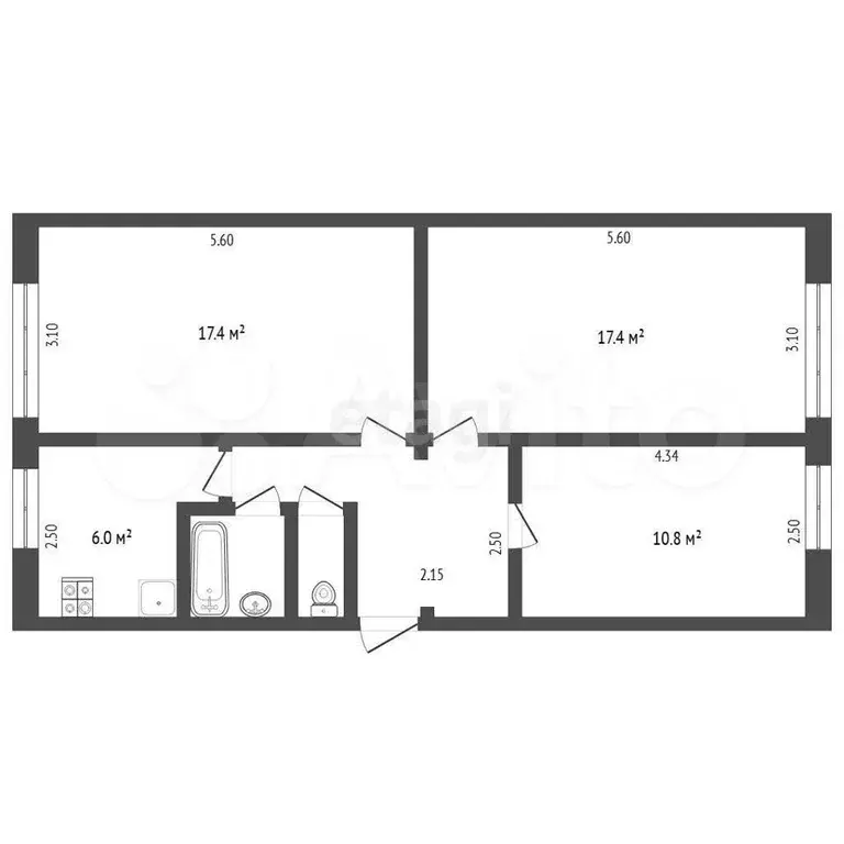 3-к. квартира, 62 м, 2/5 эт. - Фото 0