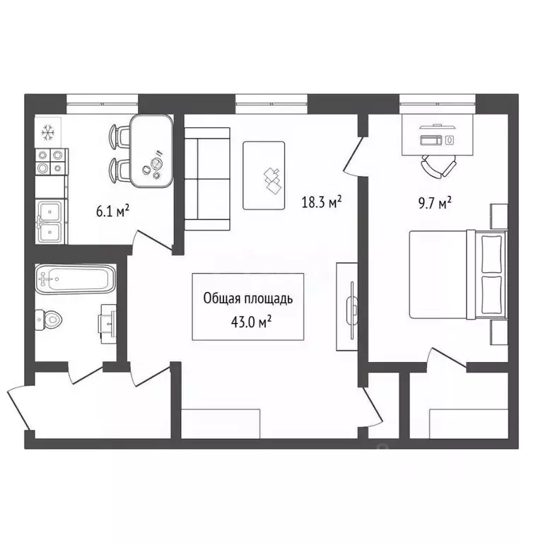 2-к кв. Новосибирская область, Искитим Центральный мкр, 15 (43.0 м) - Фото 2