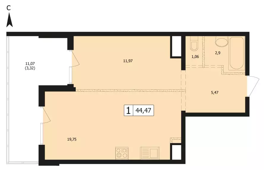 Продаётся 1-к квартира, 51.3 м - Фото 1