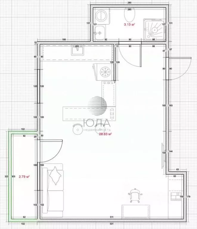 Студия Санкт-Петербург Мебельная ул., 19К2 (32.0 м) - Фото 2