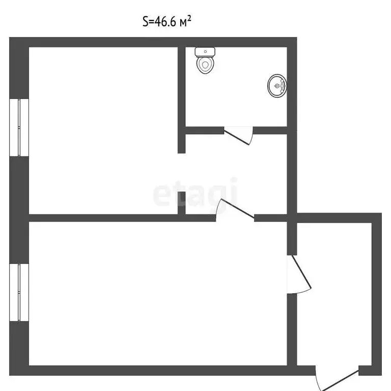 2к в -комнатной квартире (46.6 м) - Фото 1