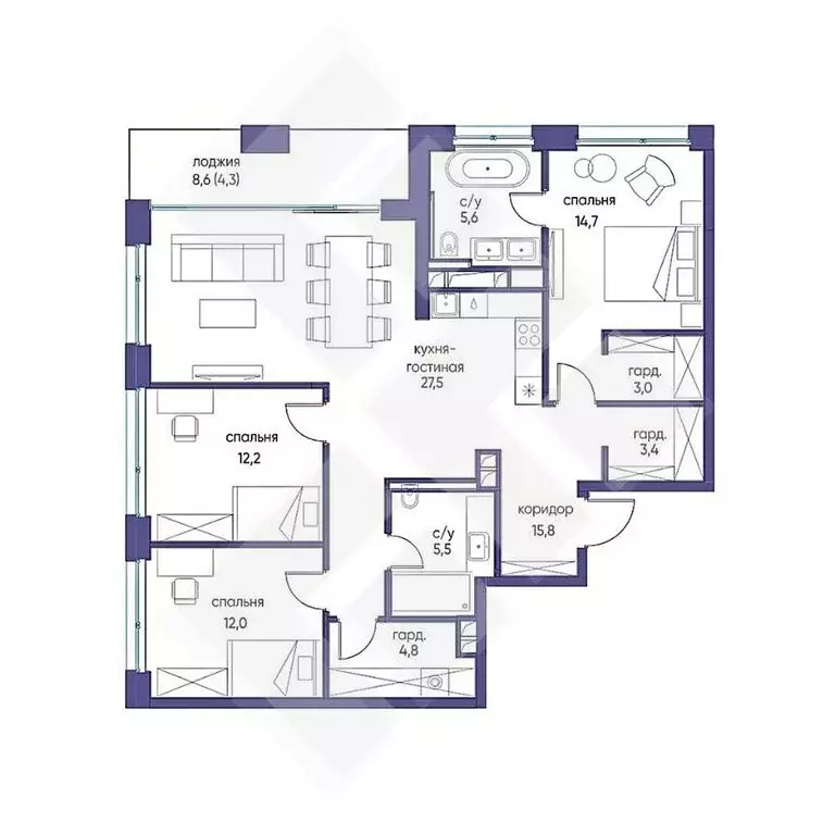 3-комнатная квартира: Москва, улица Нижние Мнёвники, 7 (114.1 м) - Фото 2