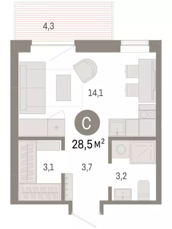 Квартира-студия: Омск, Кировский округ (28.47 м) - Фото 1