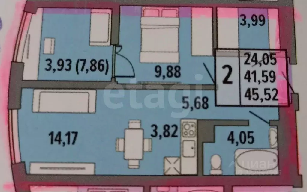 1-к кв. Ростовская область, Ростов-на-Дону Береговая ул., 73с1 (50.0 ... - Фото 2