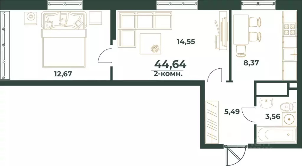 2-к кв. Башкортостан, Уфа ул. Ивана Спатара, 14 (44.64 м) - Фото 1