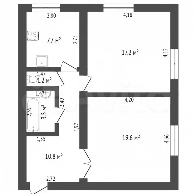 2-к. квартира, 60 м, 1/3 эт. - Фото 0