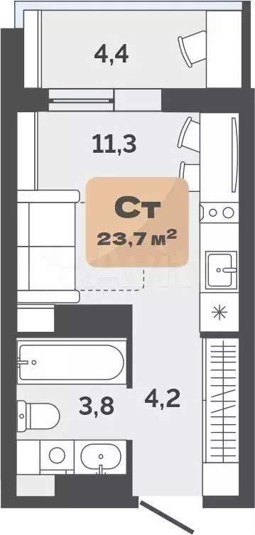 Квартира-студия, 21,5 м, 13/17 эт. - Фото 0