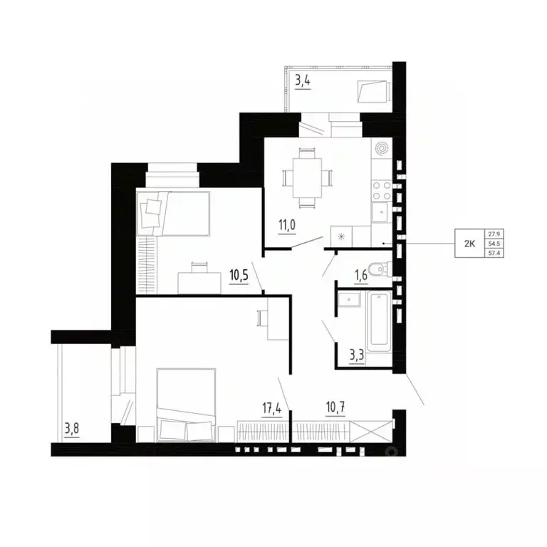 2-к кв. Орловская область, Орловский район, д. Образцово, Первый мкр  ... - Фото 2