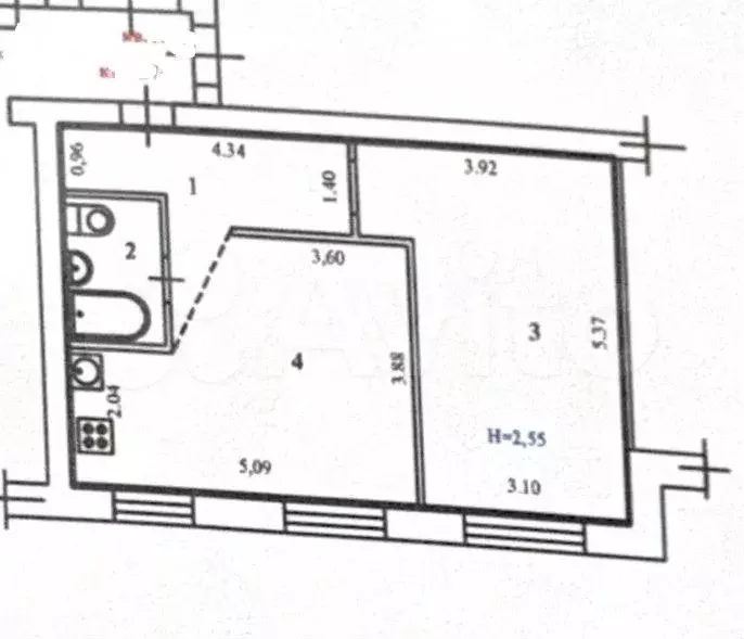 2-к. квартира, 45 м, 1/9 эт. - Фото 0