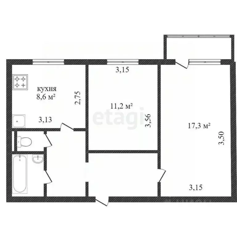 2-к кв. Белгородская область, Белгород ул. Буденного, 14б (51.3 м) - Фото 2