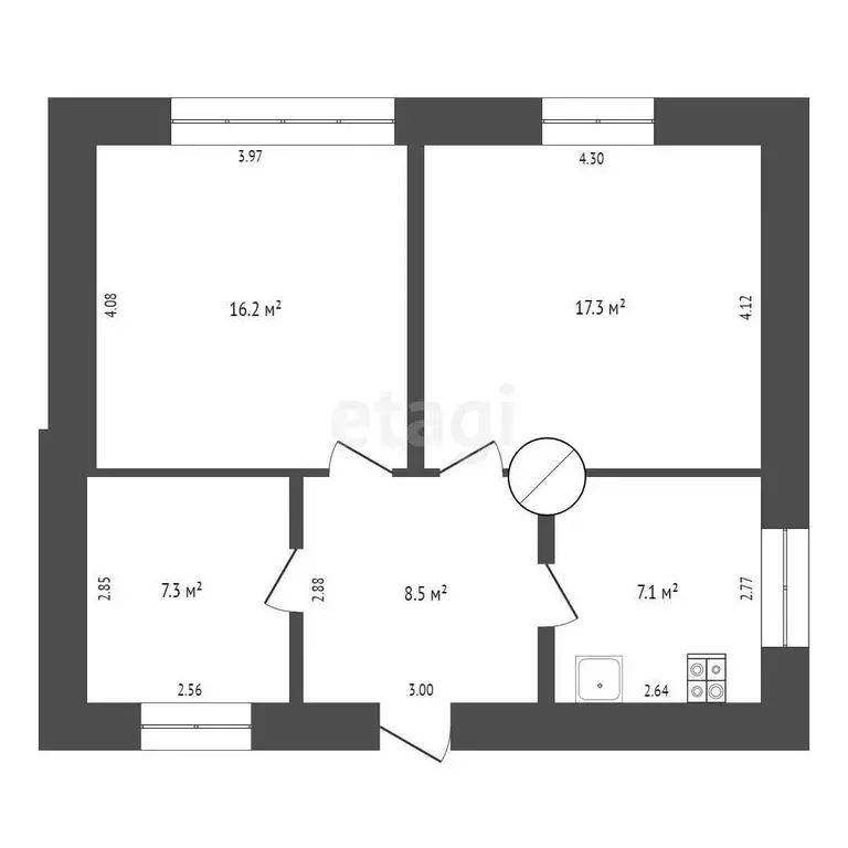 Квартира, 3 комнаты, 56.4 м - Фото 1
