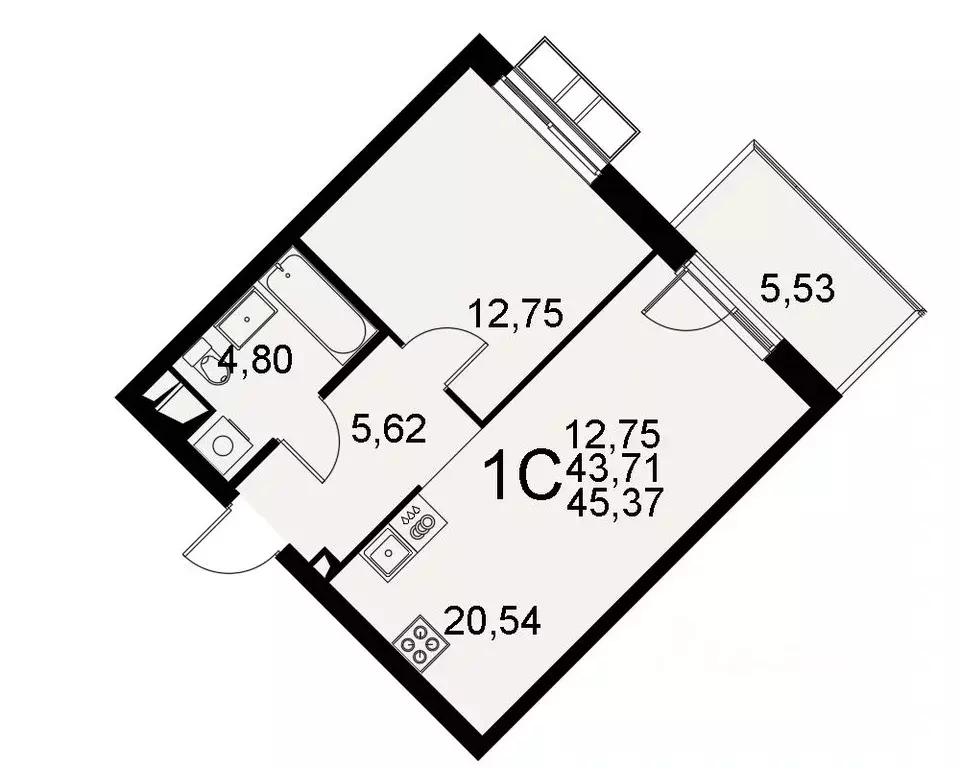 1-к кв. Тульская область, Тула Хлебная пл. (43.71 м) - Фото 0