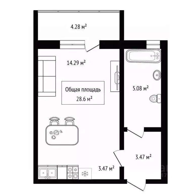 Студия Новосибирская область, Новосибирск ул. Сибиряков-Гвардейцев, 82 ... - Фото 2