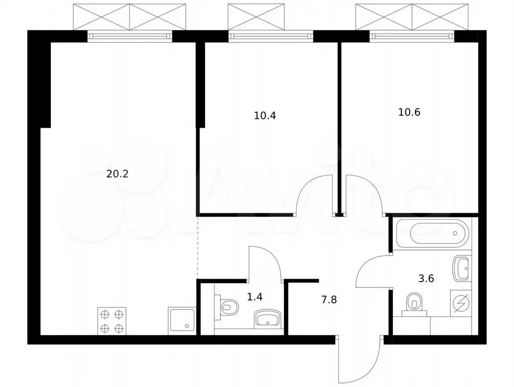 2-к. квартира, 54 м, 6/9 эт. - Фото 0