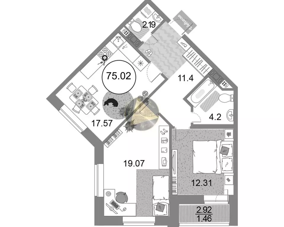 2-комнатная квартира: Санкт-Петербург, проспект Авиаконструкторов, 54 ... - Фото 1