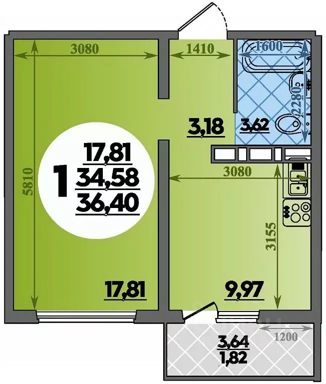 1-к кв. Ростовская область, Ростов-на-Дону ул. Костенко, 12 (36.4 м) - Фото 1