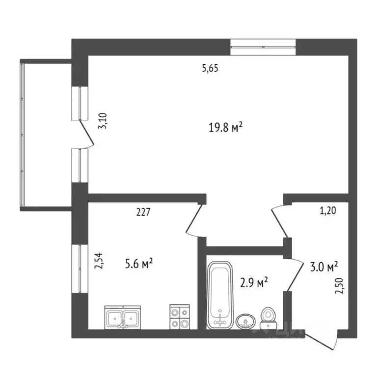 1-к кв. Тюменская область, Тюмень Рижская ул., 67 (31.3 м) - Фото 2