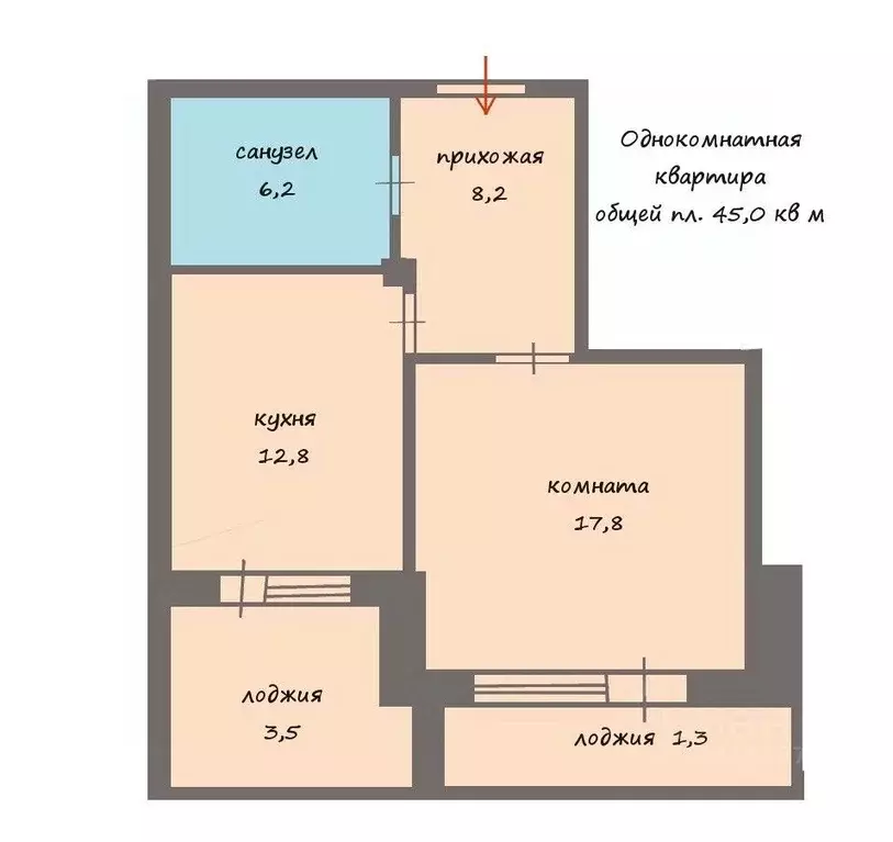 1-к кв. Омская область, Омск ул. Ватутина, 16 (45.0 м) - Фото 1