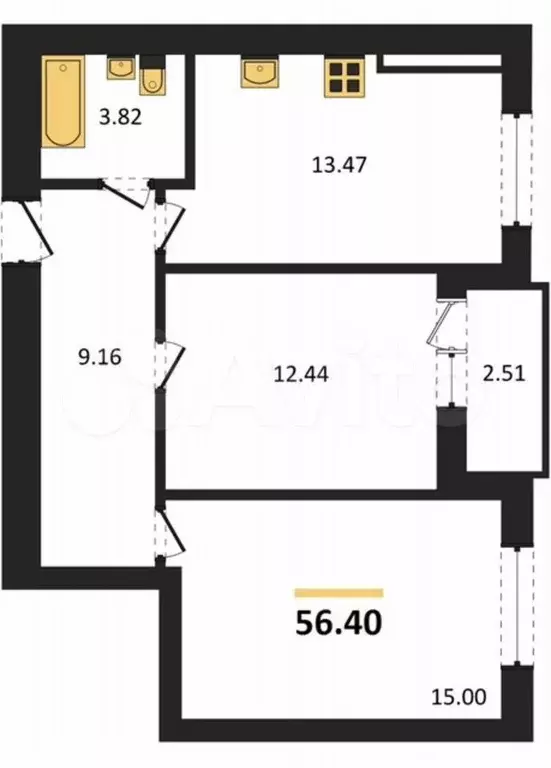 2-к. квартира, 55,2 м, 4/8 эт. - Фото 1
