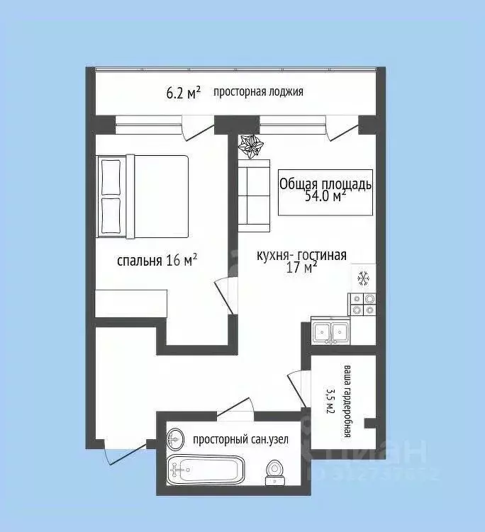 1-к кв. Новосибирская область, Новосибирск ул. Аэропорт, 88 (54.0 м) - Фото 1