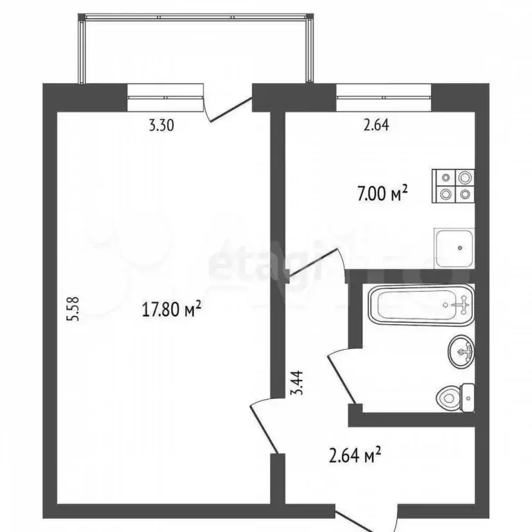 1-к. квартира, 29,6 м, 4/5 эт. - Фото 0