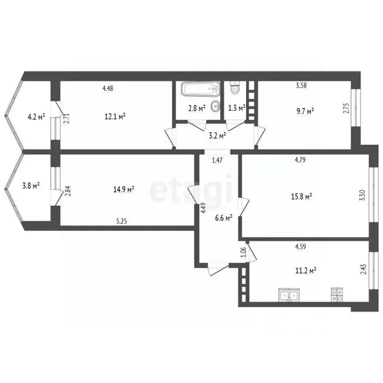 4-к кв. Ростовская область, Ростов-на-Дону Болгарстрой мкр, просп. ... - Фото 2