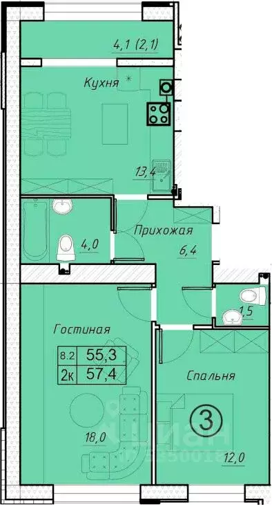 2-к кв. Ростовская область, Батайск ул. Олимпийское кольцо, 36к21 ... - Фото 0