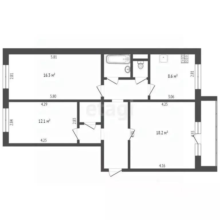3-к кв. Челябинская область, Челябинск Стартовая ул., 15 (72.4 м) - Фото 1