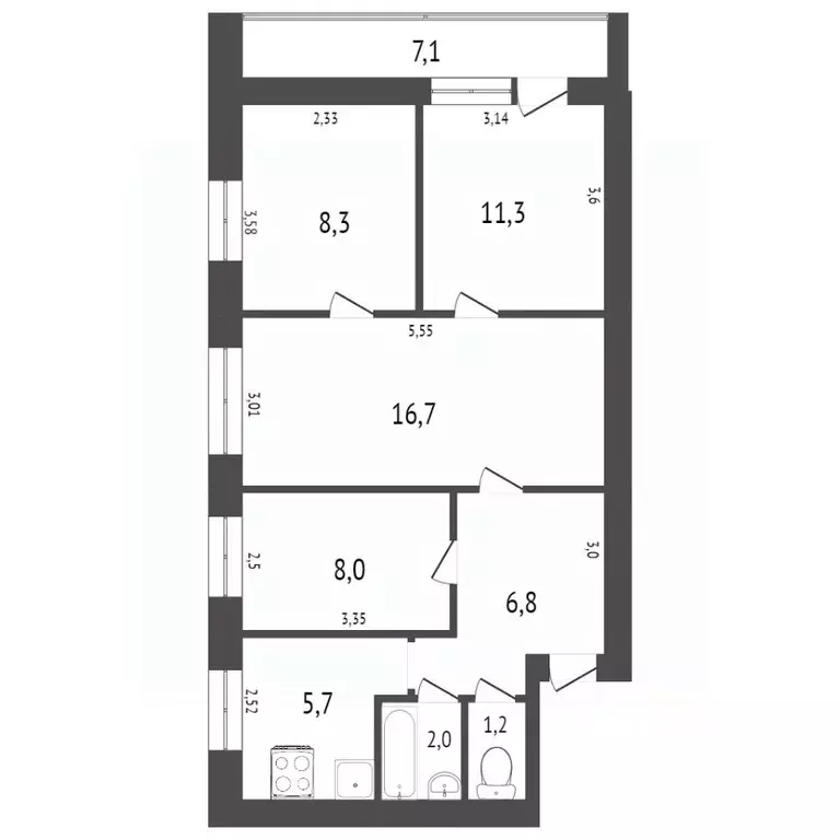 4-к кв. Хабаровский край, Комсомольск-на-Амуре Советская ул., 26 (60.1 ... - Фото 2