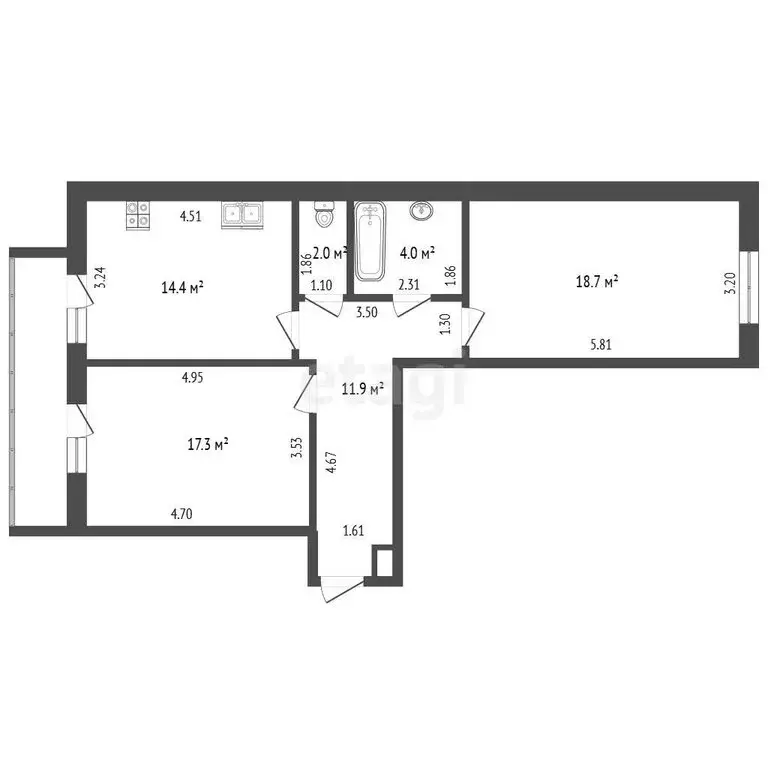 2-комнатная квартира: Симферопольский район, Мирновское сельское ... - Фото 1