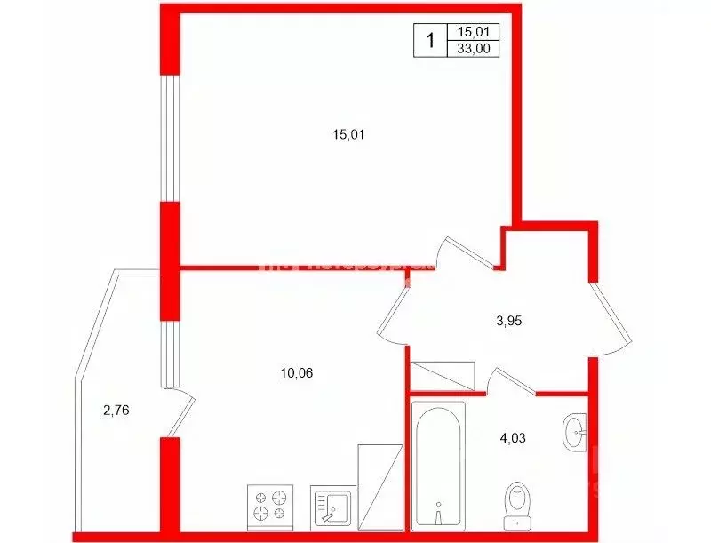 1-к кв. Санкт-Петербург Комендантский просп., 55к1 (33.0 м) - Фото 2
