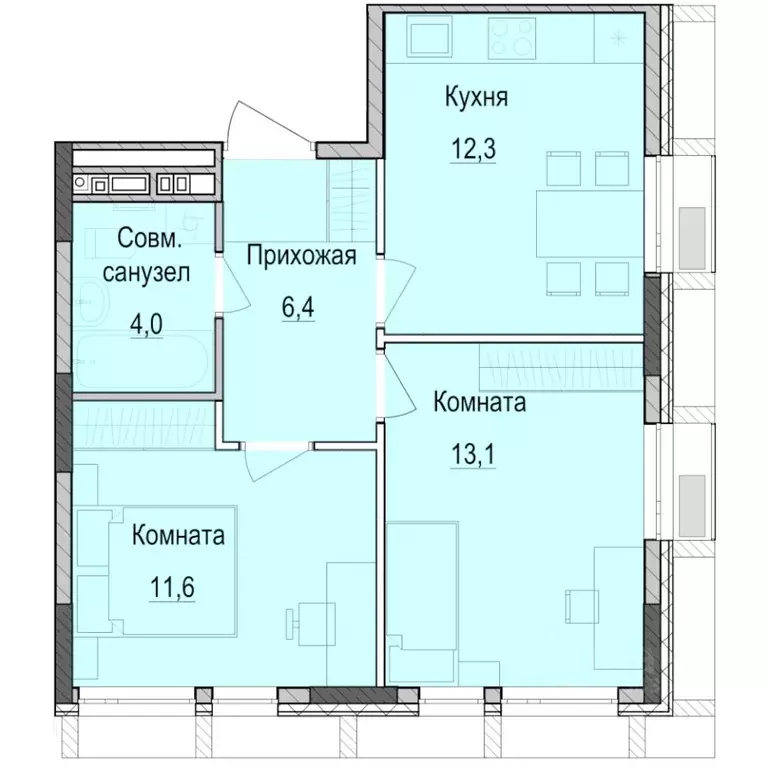 2-к кв. Татарстан, Казань Паркмаяк жилой комплекс (47.3 м) - Фото 0
