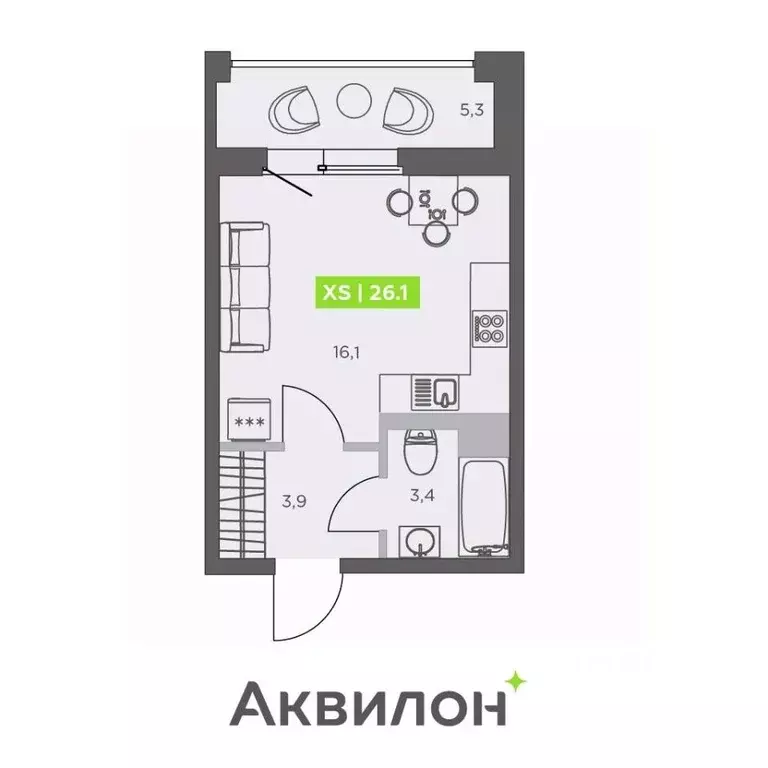 Студия Санкт-Петербург бул. Головнина, 4 (26.1 м) - Фото 1