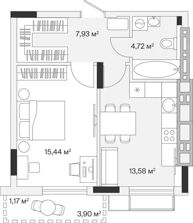 1-комнатная квартира: Малое Исаково, Первая улица, 1к3 (42.7 м) - Фото 1