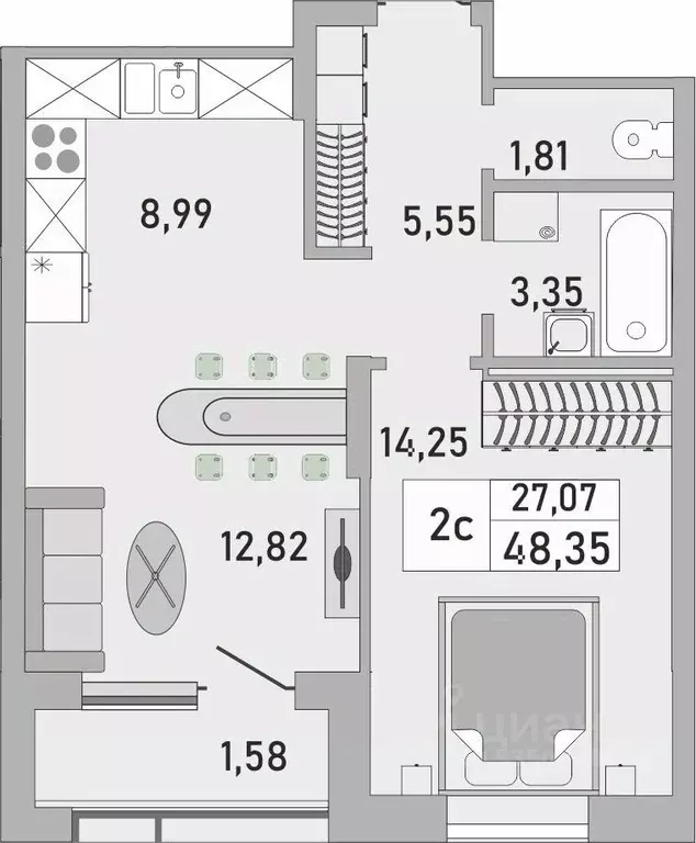 2-к кв. Башкортостан, Уфа Бакалинская ул., 9/1 (48.35 м) - Фото 1