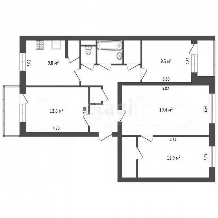 4-к. квартира, 81 м, 3/3 эт. - Фото 0