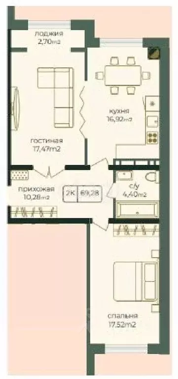 2-к кв. Дагестан, Каспийск просп. Акулиничева (68.34 м) - Фото 1