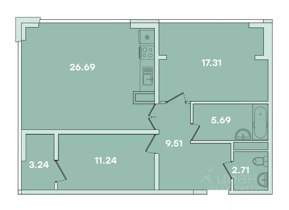 2-к кв. Иркутская область, Иркутск ул. Петрова, 16 (77.22 м) - Фото 0